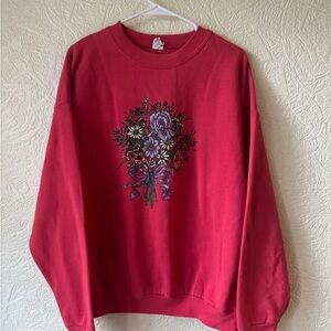 Vintage coral pink coral boquet coquet Sweatshirt iris daisies size XL